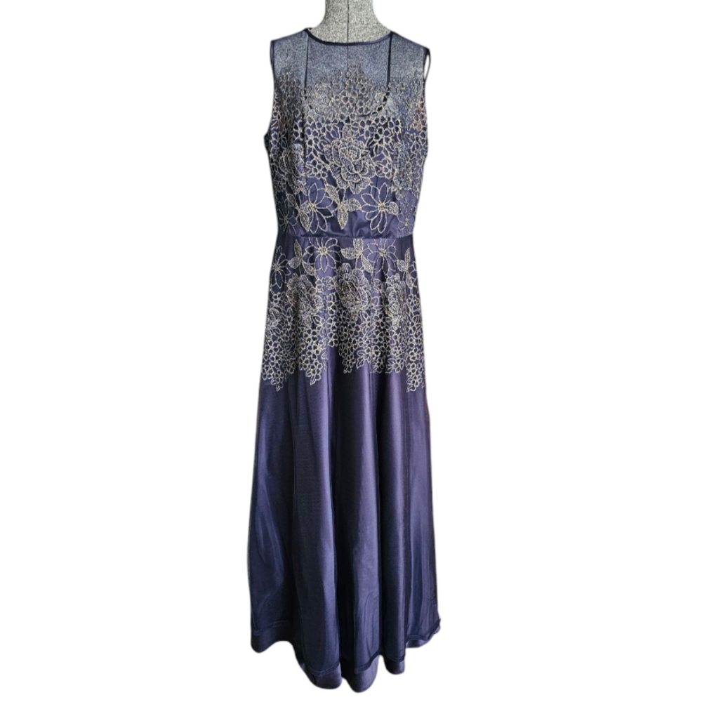 Tahari Navy Blue Sleeveless A-line Maxi Dress